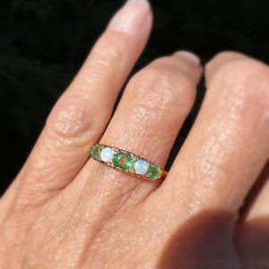 Vintage English Emerald Opal Five Stone Ring Band - Boylerpf