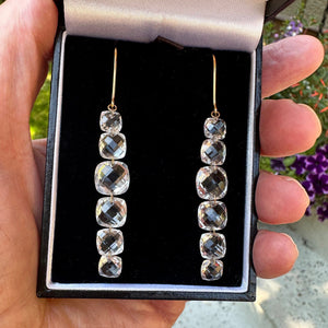 9K Gold Faceted Quartz Crystal Chandelier Earrings - Boylerpf