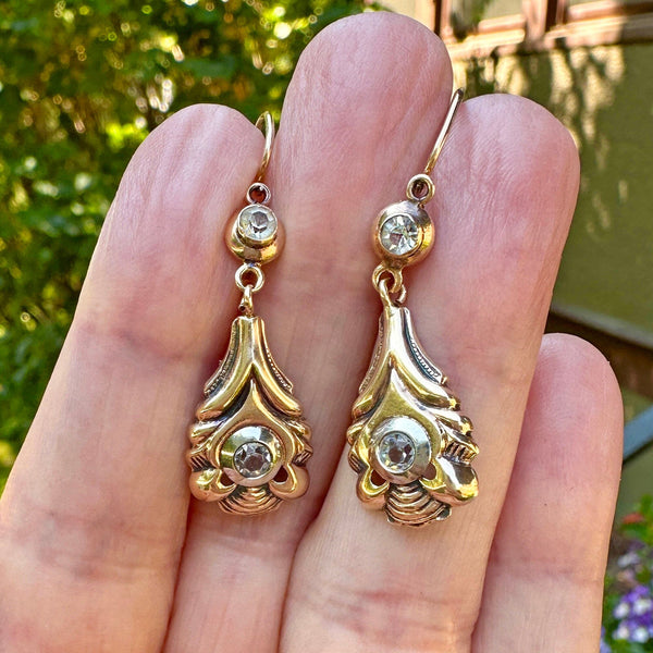 Antique 14K Gold Diamond Paste Dangle Earrings - Boylerpf