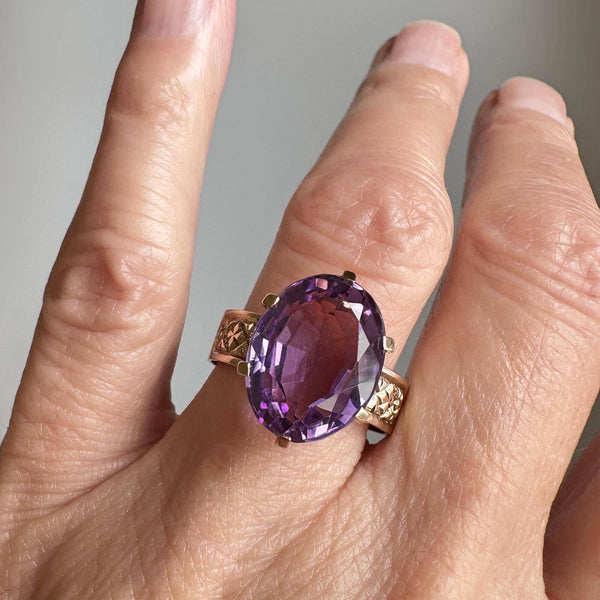 Antique Edwardian 7 Ct Natural Amethyst Solitaire Ring in Gold - Boylerpf