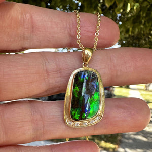 Fine 18K Gold Diamond Accent Boulder Opal Pendant - Boylerpf