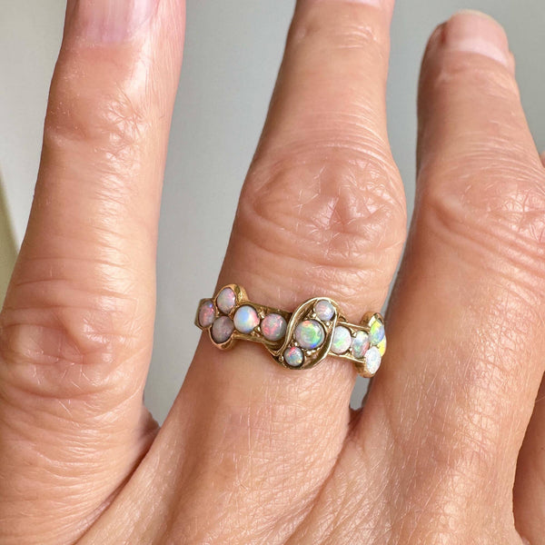 Antique Victorian 14K Gold Half Hoop Opal Ring Band - Boylerpf