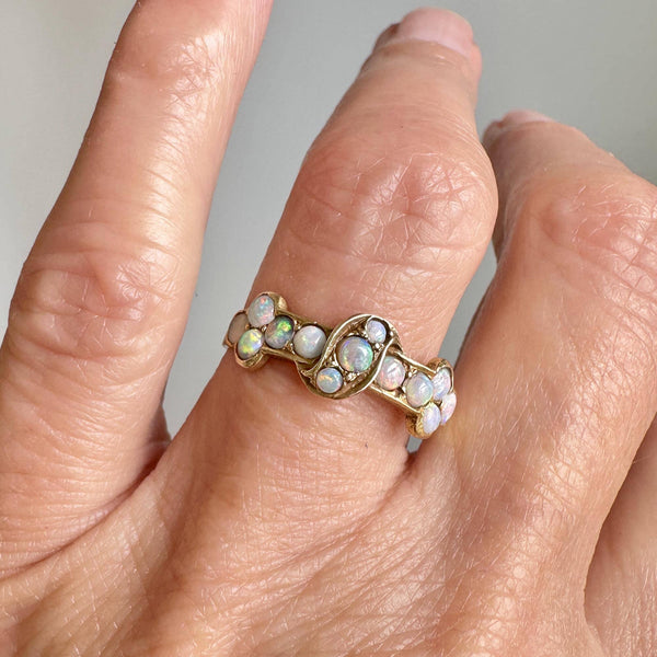 Antique Victorian 14K Gold Half Hoop Opal Ring Band - Boylerpf