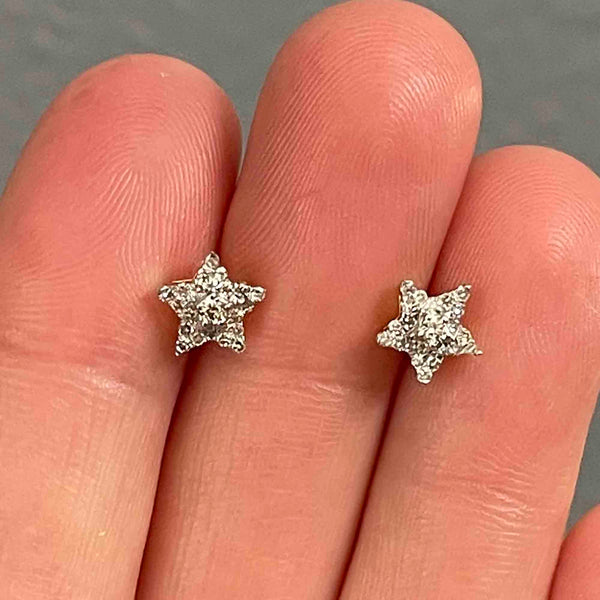 Vintage 10K Gold Diamond Star Cluster Stud Earrings - Boylerpf