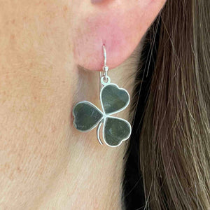 Antique Connemara Marble Silver Three Leaf Shamrock Earrings - Boylerpf