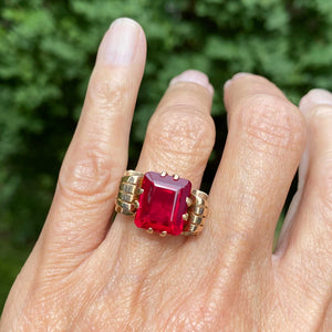 Retro Vintage 12K Gold Scroll Ruby Ring - Boylerpf