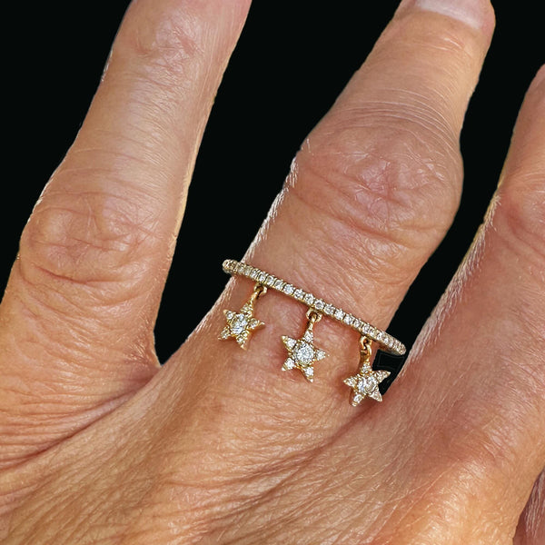 Vintage 14K Gold Dangling Charm Diamond Star Ring - Boylerpf