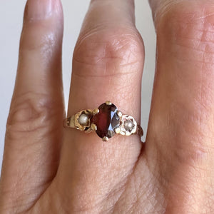 Antique Victorian 14K Gold Seed Pearl Garnet Ring - Boylerpf
