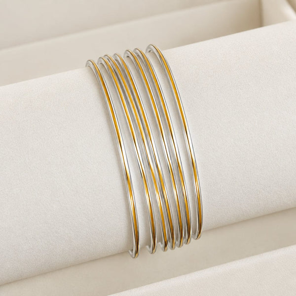 Vintage Sterling Silver and 14K Gold Bangle Bracelets Set of 7