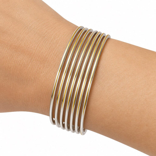 Vintage Sterling Silver and 14K Gold Bangle Bracelets Set of 7