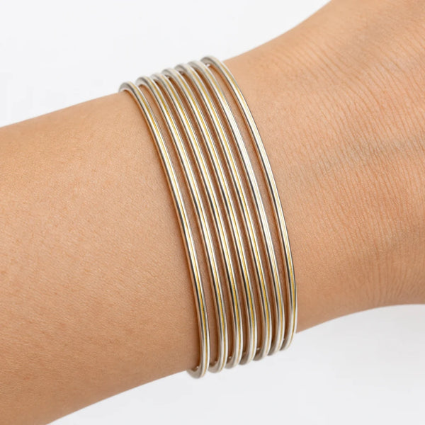 Vintage Sterling Silver and 14K Gold Bangle Bracelets Set of 7
