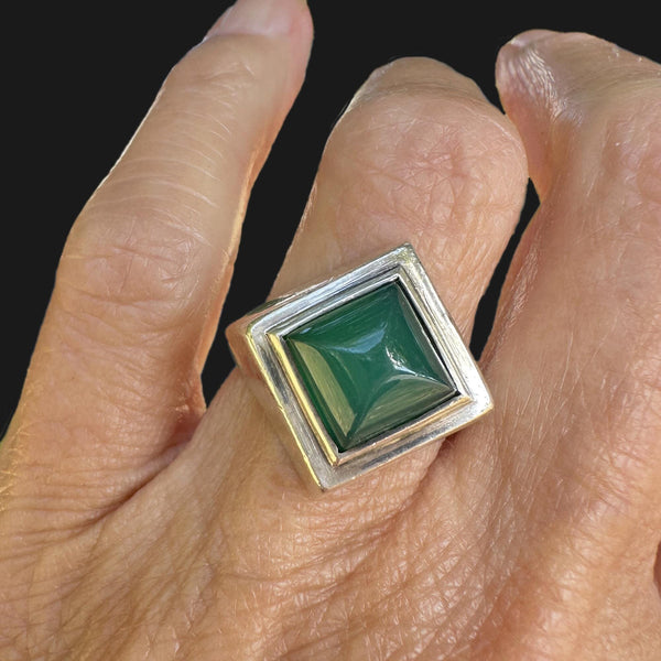 Silver Chrysoprase Sugarloaf Cabochon Signet Ring - Boylerpf