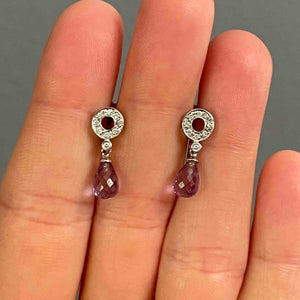 Vintage 14K White Gold Diamond Briolette Amethyst Earrings - Boylerpf