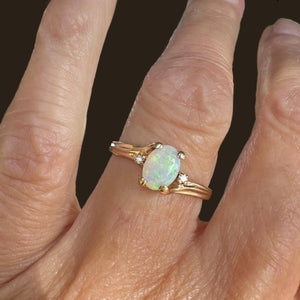 Charming Diamond Accent Opal Solitaire Ring in Gold - Boylerpf