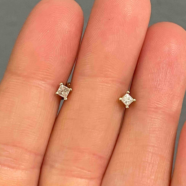 Vintage 10K Gold Princess Cut Diamond Stud Earrings - Boylerpf