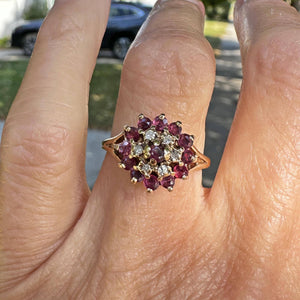 Vintage Diamond Ruby Cluster Harem Style Ring in Gold - Boylerpf