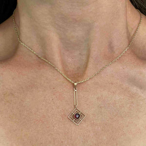 Antique 14K Gold Garnet Lavalier Pendant Necklace - Boylerpf