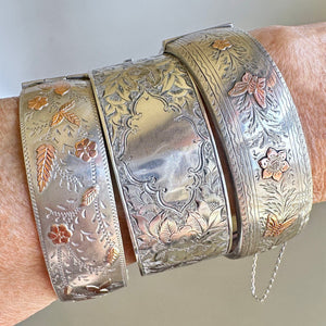 Antique Wide Victorian Silver Cuff Bangle Bracelet, Circa 1856 - Boylerpf