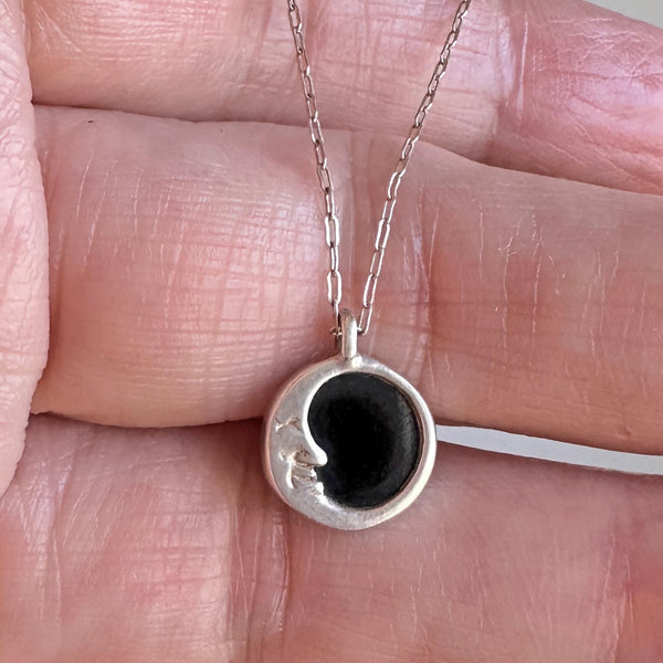 Sterling Silver Man in The Moon Onyx Pendant Necklace - Boylerpf