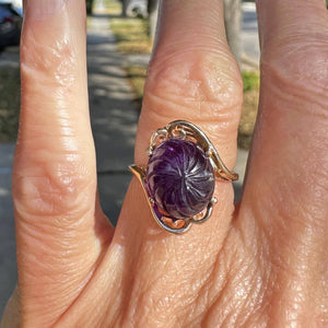 ON LAYAWAY Fancy Cut Carved Amethyst Cabochon Ring in Gold - Boylerpf