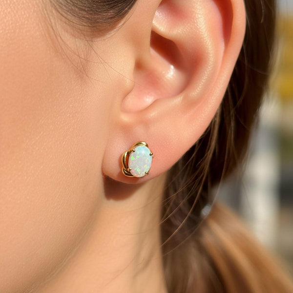 Vintage 18K Gold Opal Stud Earrings - Boylerpf