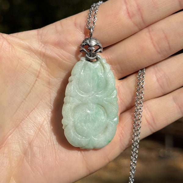 Large Silver Scottish Thistle Carved Jade Pendant - Boylerpf