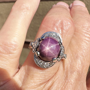 Estate Diamond Star Ruby Ring in 14K White Gold - Boylerpf