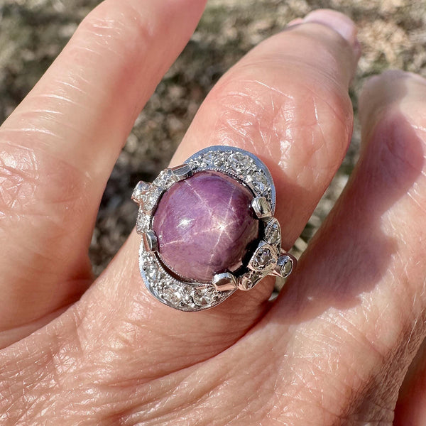 Estate Diamond Star Ruby Ring in 14K White Gold - Boylerpf