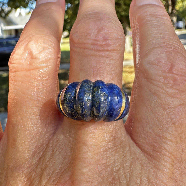 Vintage 14K Gold Carved Lapis Lazuli Ring - Boylerpf