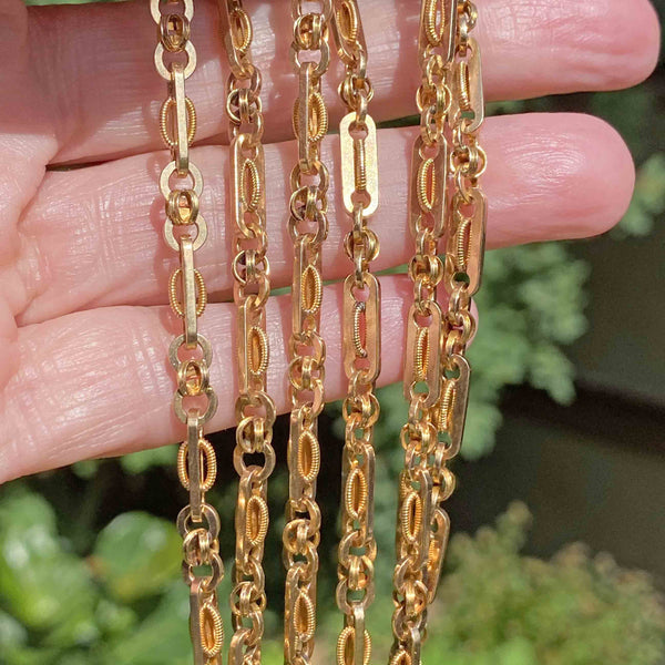 DEPOSIT Antique Fancy Link 14K Gold Chain Necklace, 40.9 gms - Boylerpf
