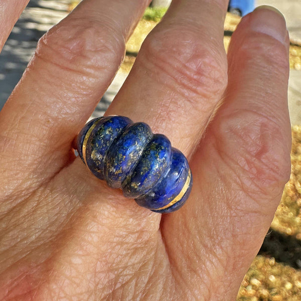 Vintage 14K Gold Carved Lapis Lazuli Ring - Boylerpf