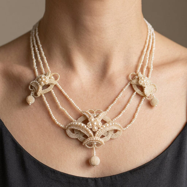 Antique Georgian Seed Pearl Necklace with Topaz Clasp - Boylerpf
