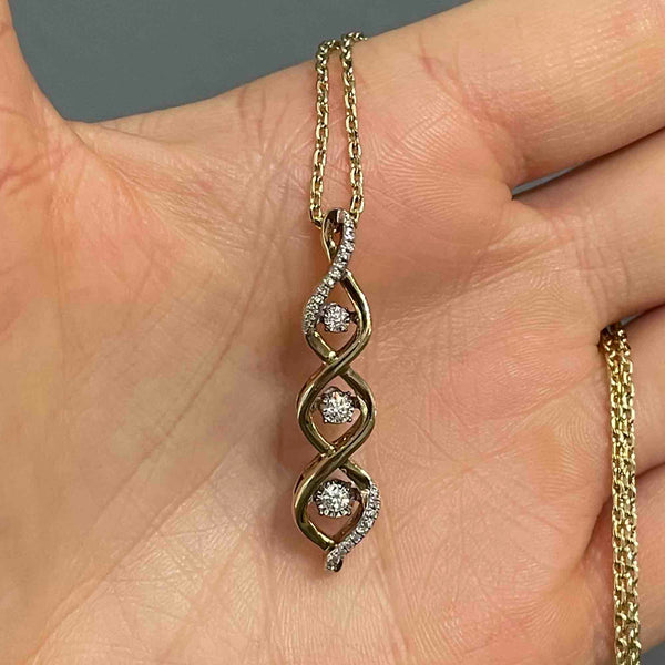 Vintage 10K Gold Crossover Diamond Journey Pendant Necklace - Boylerpf