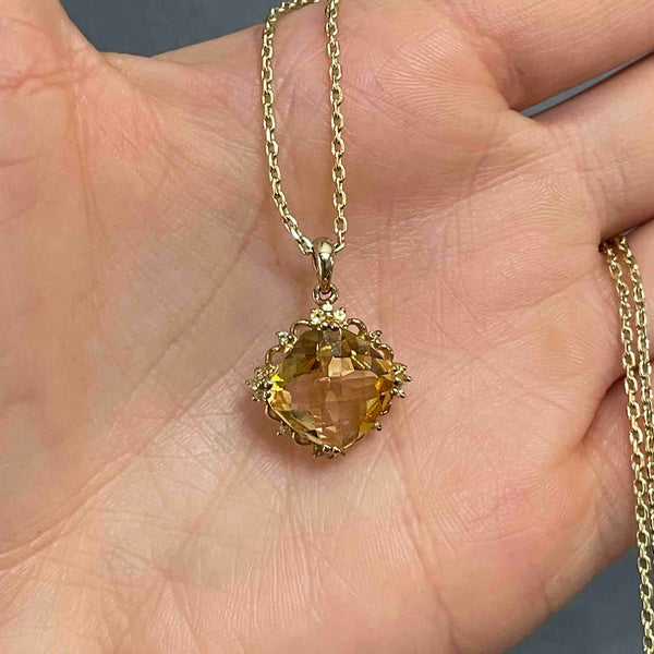 Vintage 10K Gold Spinel Checkerboard Citrine Pendant Necklace - Boylerpf