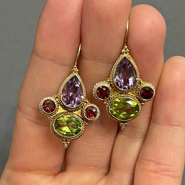 Vintage Garnet Amethyst Peridot Drop Earrings - Boylerpf