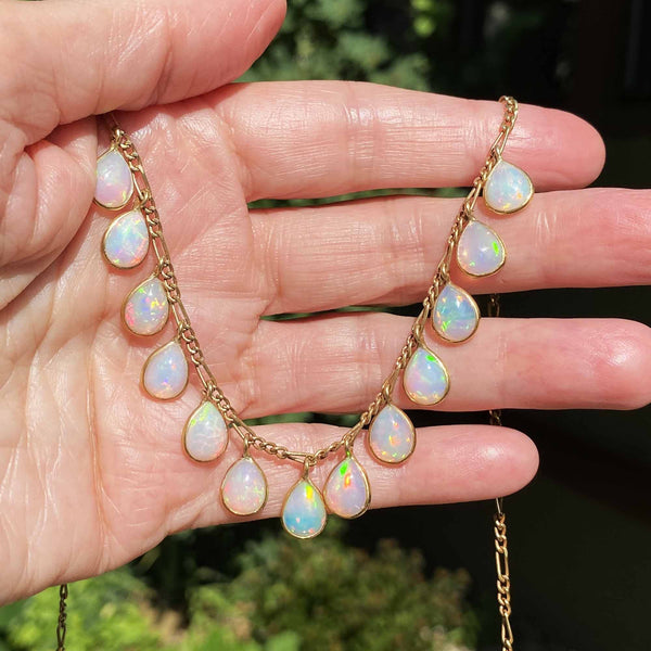 Vintage Tear Drop Fringe Opal Pendant Necklace - Boylerpf
