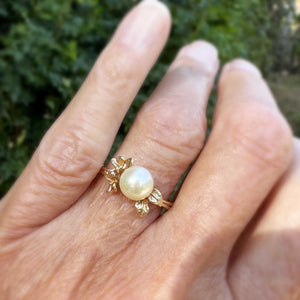 Vintage Na Hoku 14K Gold Pearl Plumeria Ring - Boylerpf