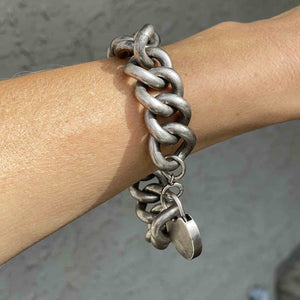 Vintage Silver Heart Padlock Curb Chain Bracelet - Boylerpf