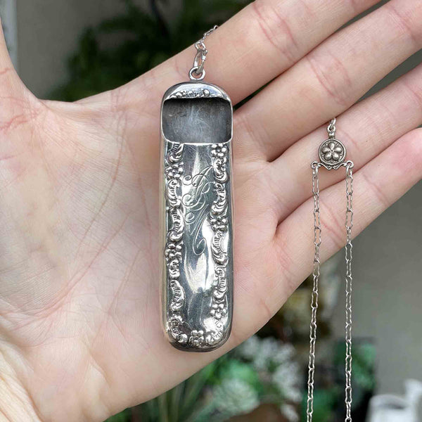 Silver Antique Chatelaine Needle Case Etui Pendant Necklace - Boylerpf