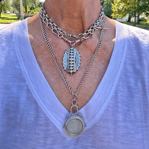 Antique English Silver Pocket Watch Chain Necklace - Boylerpf