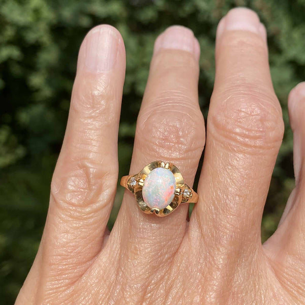 Fine 14K Gold Diamond Opal Cabochon Ring – Boylerpf