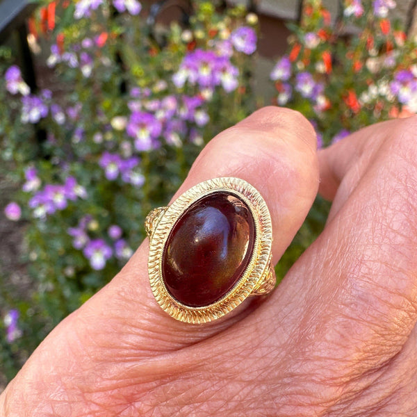 Art Deco 14K Gold Filigree Cabochon Garnet Ring - Boylerpf