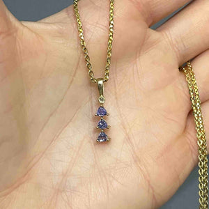 Vintage 10K Gold Diamond Trillion Cut Tanzanite Pendant Necklace - Boylerpf