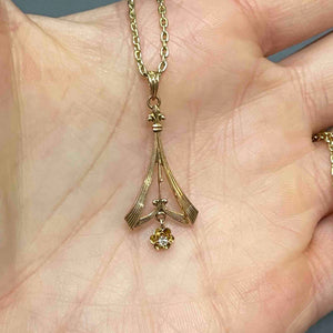 10K Rose Gold Diamond Art Nouveau Lavaliere Pendant Necklace - Boylerpf