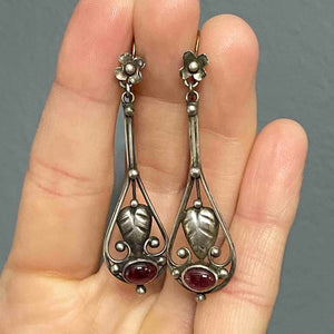 Vintage Arts and Crafts Silver Garnet Cabochon Earrings - Boylerpf