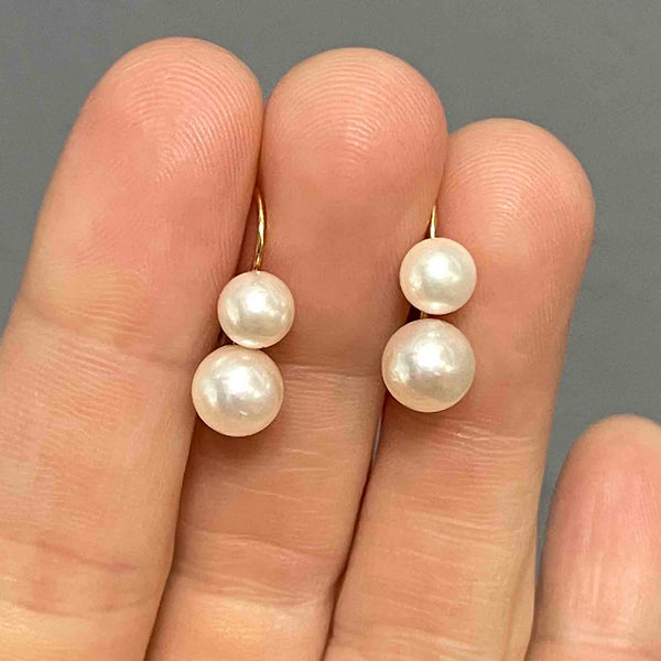 Vintage 14K Gold Double Pearl Drop Earrings - Boylerpf