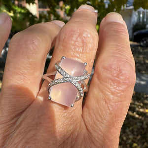 Vintage 14K White Gold Diamond Rose Quartz Ring - Boylerpf