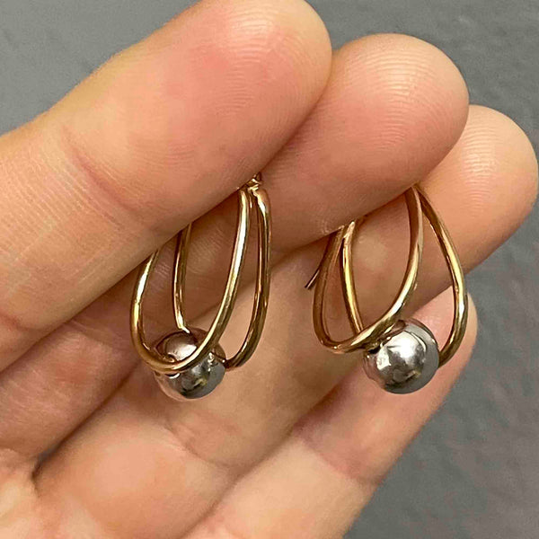 Two Tone Gold Double Hoop Vintage Earrings - Boylerpf