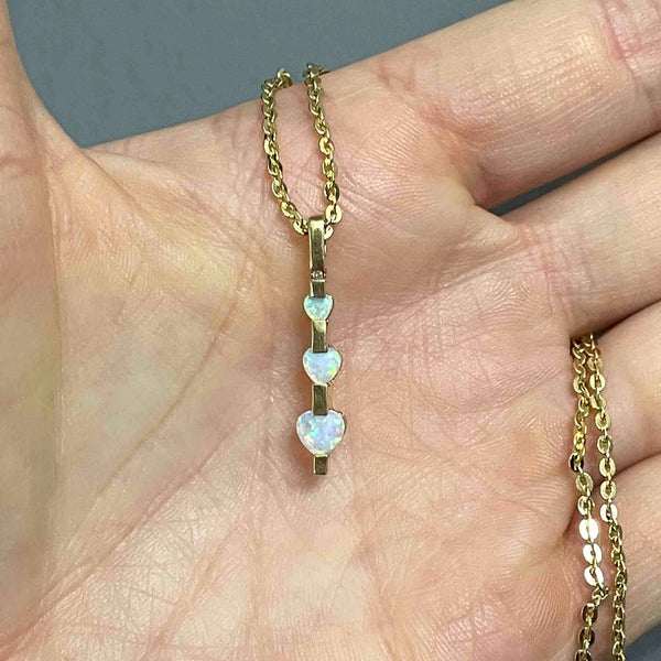 Vintage 10K Gold Diamond Opal Heart Journey Style Necklace - Boylerpf