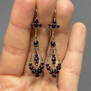 Vintage Rose Cut Garnet Long Pendant Earrings - Boylerpf